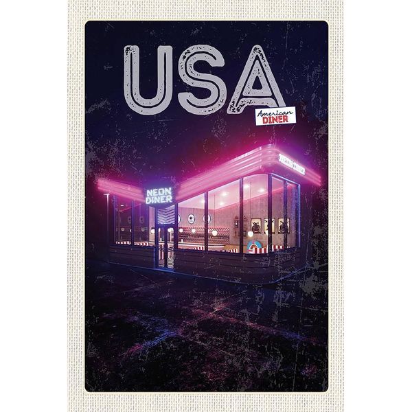 Vianmo Insegna In Legno 18X12 Cm Amerika Diner Restaurant Fast Food-image