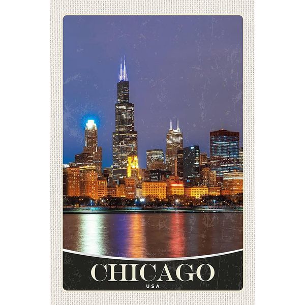 Vianmo Insegna In Legno 18X12 Cm Chicago Usa Amerika Abend Am Meer-image