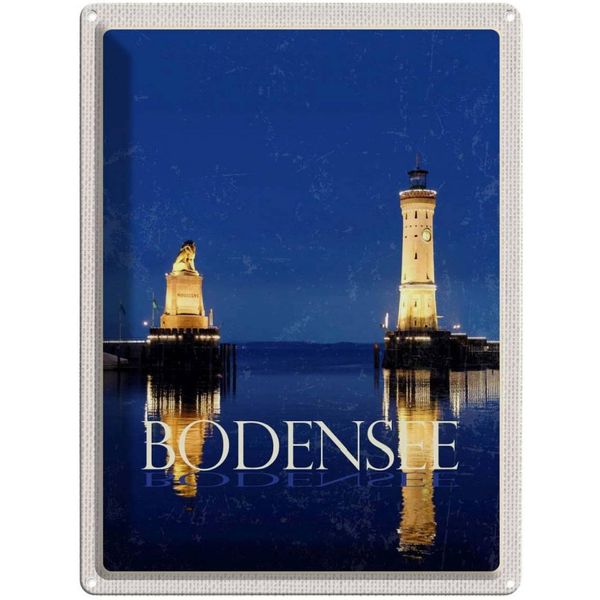Vianmo Insegna Di Latta 40X30 Cm Bodensee Deutschland Leuchttutm Nacht-image
