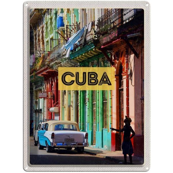 Vianmo Insegna Di Latta 40X30 Cm Cuba Karibik Oldtimer Haus Gasse-image