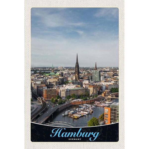 Vianmo Insegna In Legno 18X12 Cm Hamburg Hafen Stadt Boote-image