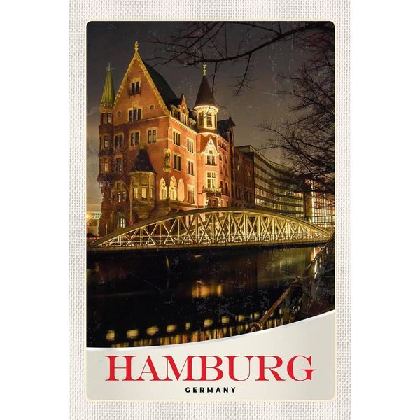 Vianmo Insegna In Legno 18X12 Cm Hamburg BrüCke Kirche-image