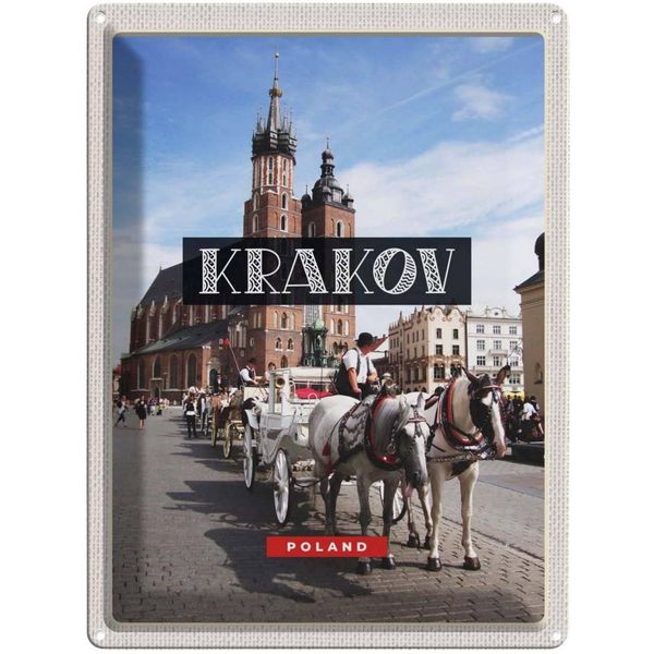 Vianmo Insegna Di Latta 40X30 Cm Krakow Polen Pferd Innenstadt Kirche-image