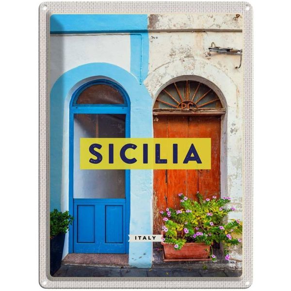 Vianmo Insegna Di Latta 40X30 Cm Sizilien Architektur Mittelalter Blume-image