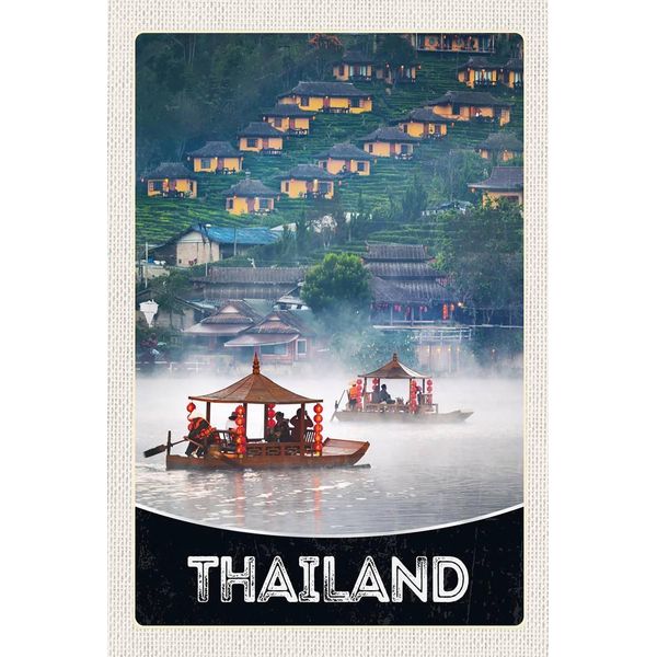 Vianmo Insegna In Legno 18X12 Cm Thailand Asien Fluss HäUser Boot-image