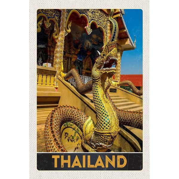 Vianmo Insegna In Legno 18X12 Cm Thailand Asien Drachen Bunt Tempel-image