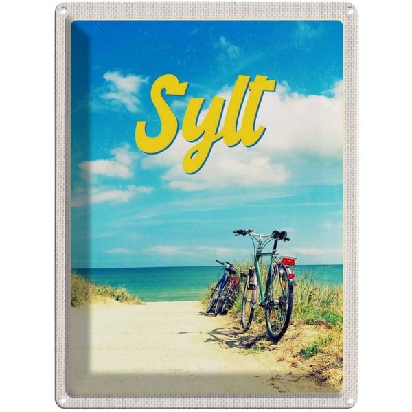 Vianmo Insegna Di Latta 40X30 Cm Sylt Strand Meer Sand Sommer Fahrrad-image