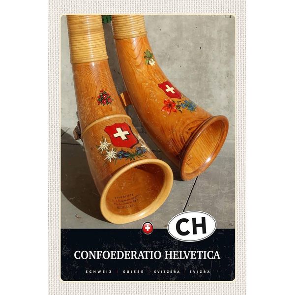 Vianmo Insegna In Legno 18X12 Cm Confoederatio Helvetica Alphorn-image