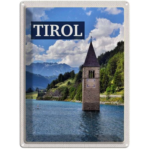 Vianmo Insegna Di Latta 40X30 Cm Tirol ÖSterreich Kirchturm Im Wasser-image