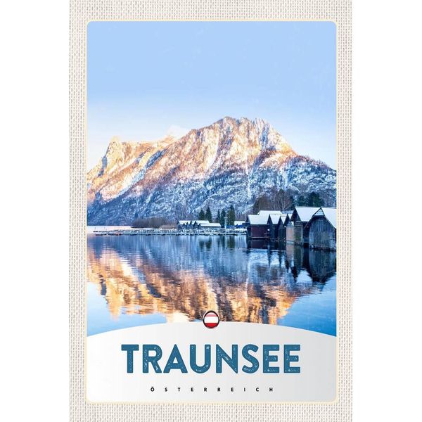 Vianmo Insegna In Legno 18X12 Cm Traunsee ÖSterreich Winterzeit Schnee-image