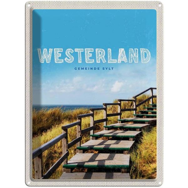 Vianmo Insegna Di Latta 40X30 Cm Westerland Gehweg Am Strand Meer Trip-image