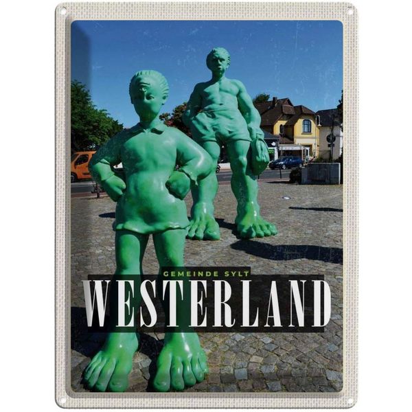 Vianmo Insegna Di Latta 40X30 Cm Westerland Skulptur Reisende Riese-image