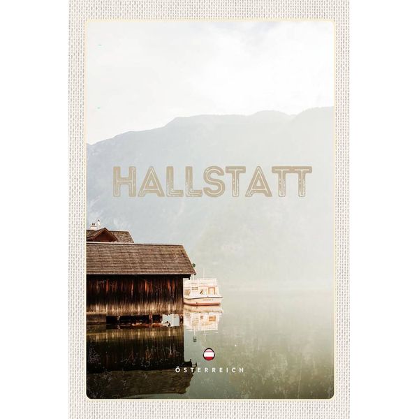 Vianmo Insegna In Legno 18X12 Cm Hallstatt ÖSterreich See Berge Boot-image