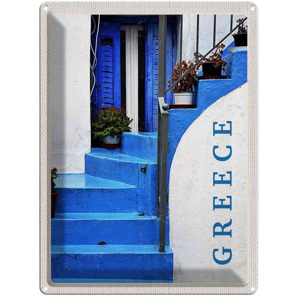 Vianmo Insegna Di Latta 40X30 Cm Greece Griechenland Blaue Treppen-image