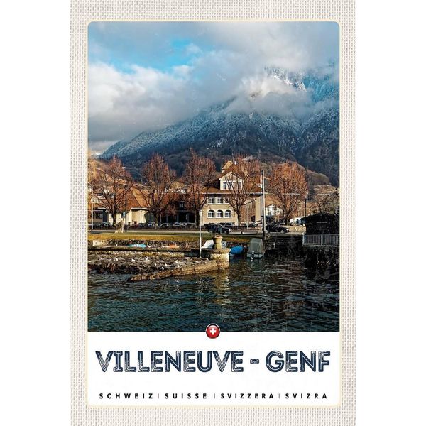 Vianmo Insegna In Legno 18X12 Cm Villeneuve-Genf Schweiz WäLder Wandern-image