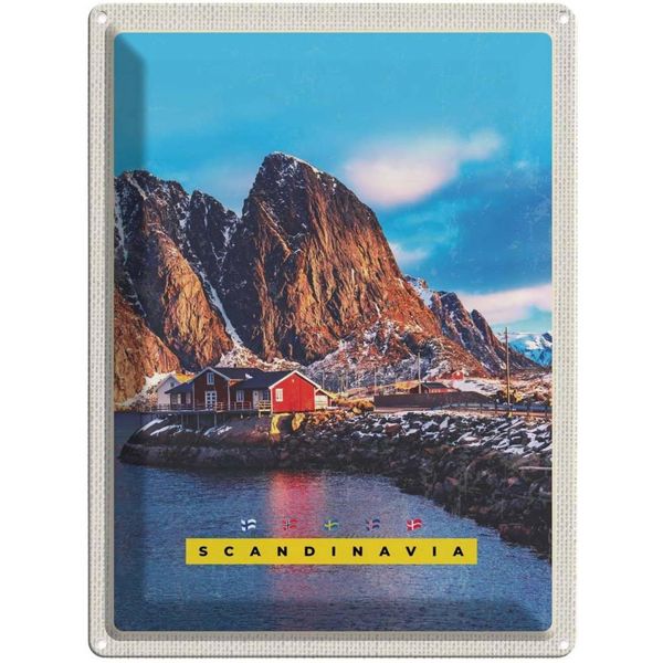 Vianmo Insegna Di Latta 40X30 Cm Skandinawien Gebirge Meer Rote HäUser-image