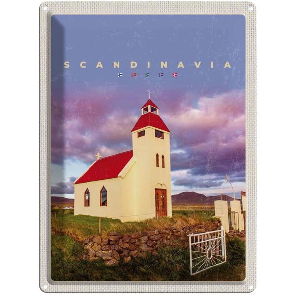 Vianmo Insegna Di Latta 40X30 Cm Skandinawien Haus Rot Dach Wiese Natur-image