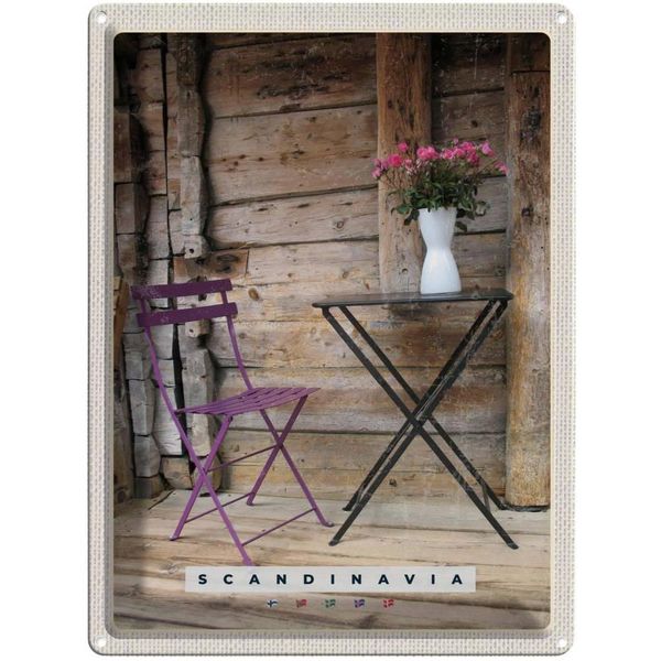 Vianmo Insegna Di Latta 40X30 Cm Skandinawien Terasse Stuhl Tisch Blume-image