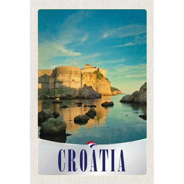 Vianmo Insegna In Legno 18X12 Cm Kroatien Burg Strand Meer Europa-image