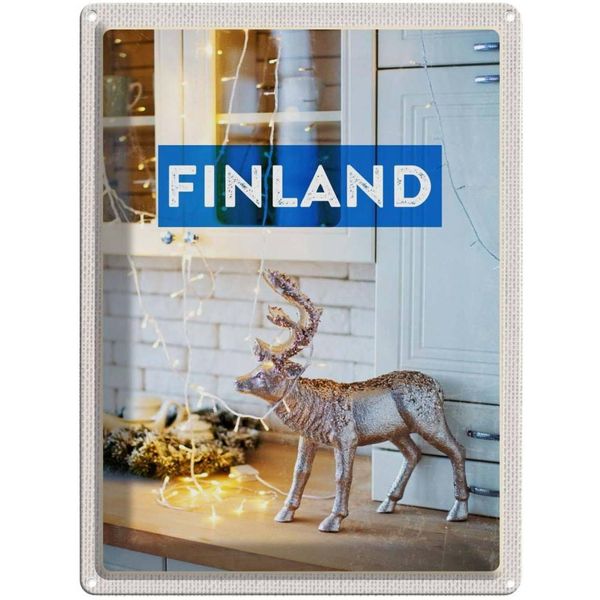 Vianmo Insegna Di Latta 40X30 Cm Finnland Hirsch Lichterkette Schrank-image