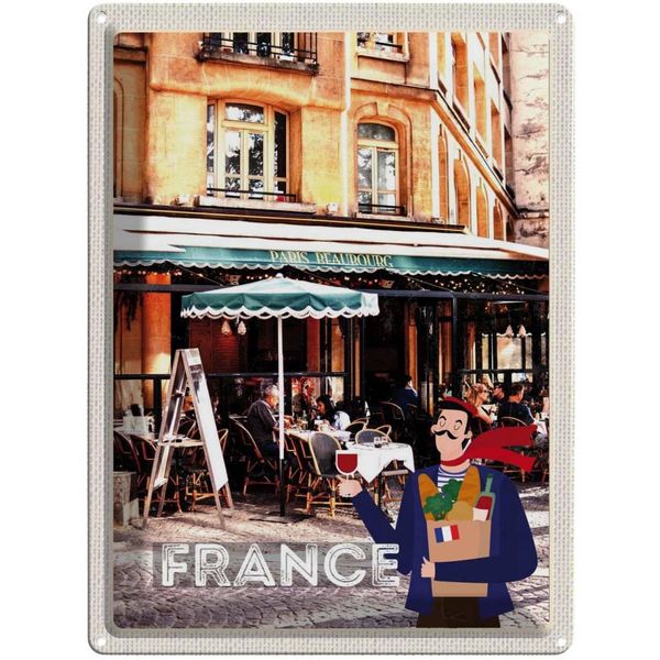 Vianmo Insegna Di Latta 40X30 Cm Frankreich Innenstadt Restaurant Wein-image