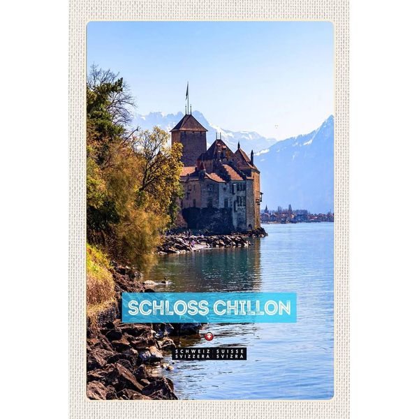 Vianmo Insegna In Legno 18X12 Cm Genfersee Schweiz Schloss Chillon-image