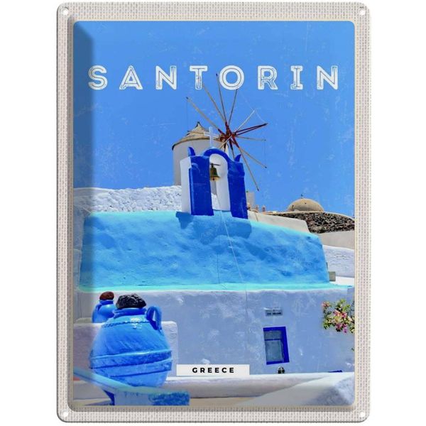 Vianmo Insegna Di Latta 40X30 Cm Santorini Greece Griechenland Blau-image