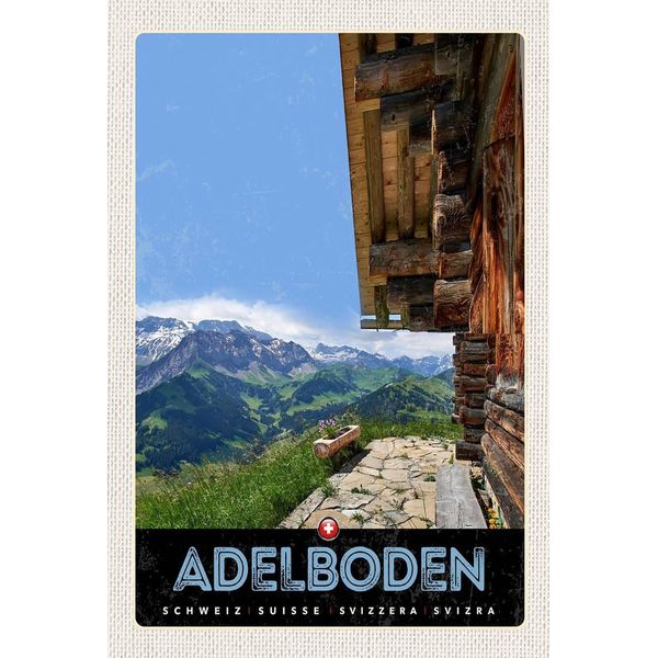 Vianmo Insegna In Legno 18X12 Cm Adelboden Schweiz HüTte Aussicht Auf Gebirge-image