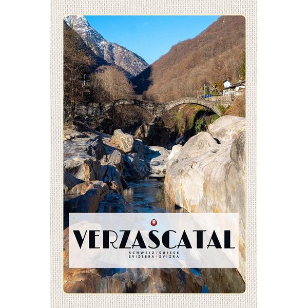 Vianmo Insegna In Legno 18X12 Cm Verzascatal BrüCke WäLder Fluss-image