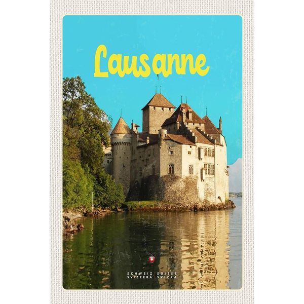 Vianmo Insegna In Legno 18X12 Cm Lausanne Schloss See Schweiz Reiseziel-image