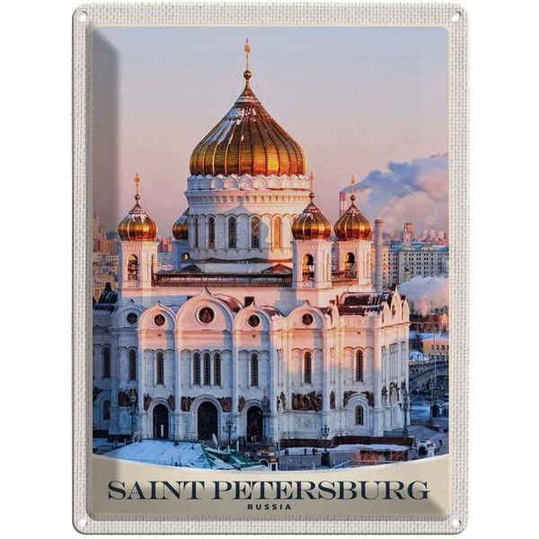 Vianmo Insegna Di Latta 40X30 Cm Saint Petersburg Kirche Goldener Dach-image