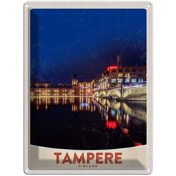 Vianmo Insegna Di Latta 40X30 Cm Tampere Finnland Europa Stadt Abend-image