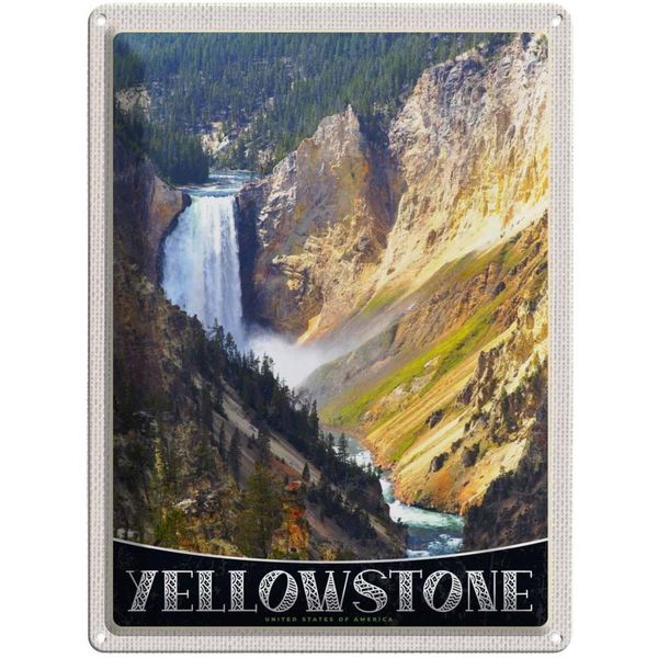 Vianmo Insegna Di Latta 40X30 Cm Yellowstone Wasserfall Fluss Natur-image