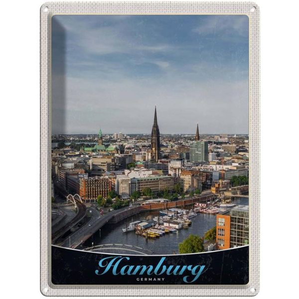 Vianmo Insegna Di Latta 40X30 Cm Hamburg Deutschland Hafen Stadt Boote-image