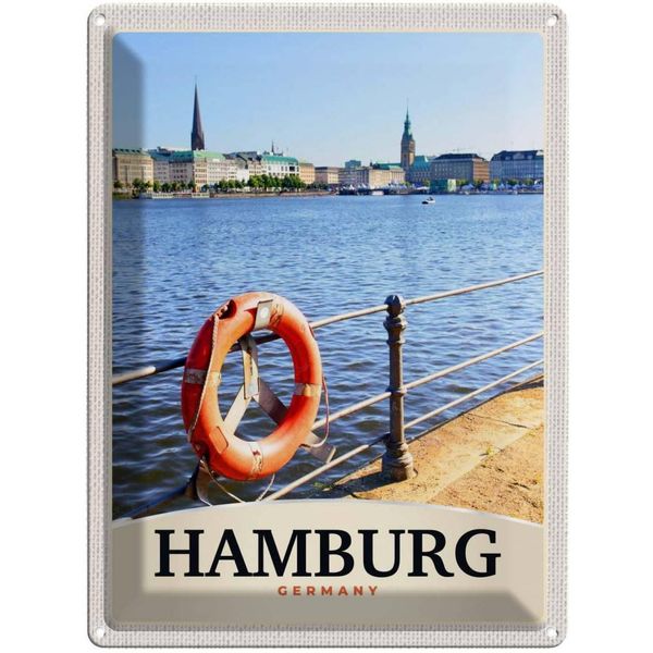 Vianmo Insegna Di Latta 40X30 Cm Hamburg Hafen Deutschland Fluss Stadt-image