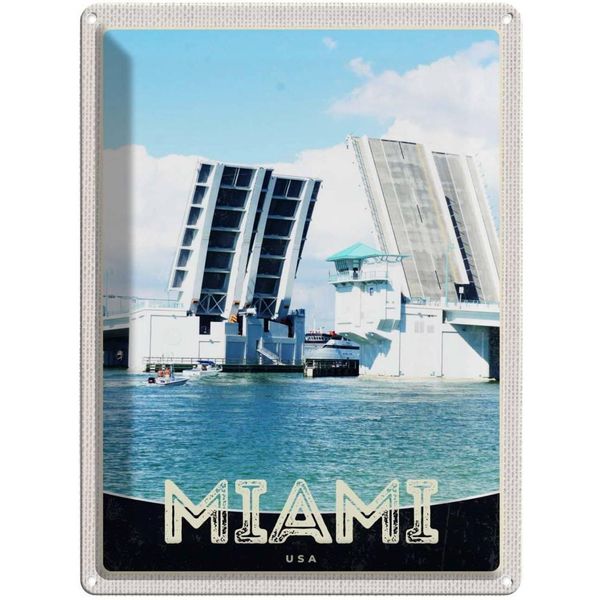 Vianmo Insegna Di Latta 40X30 Cm Miami Amerika Usa BrüCke Schiffe Meer-image