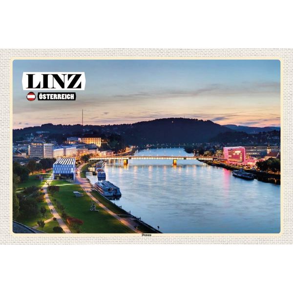 Vianmo Insegna In Legno 12X18 Cm Linz ÖSterreich Donau Fluss-image