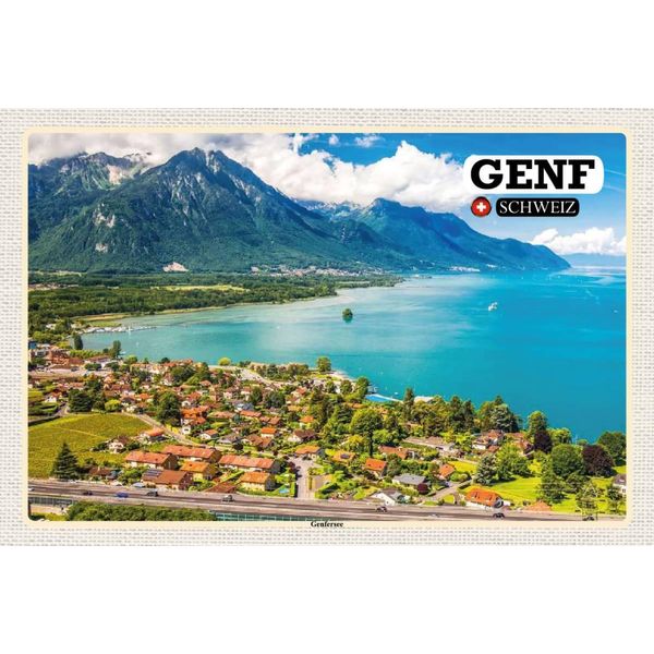 Vianmo Insegna In Legno 12X18 Cm Genf Schweiz Genfersee Natur-image