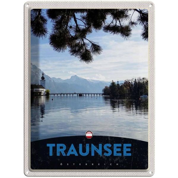 Vianmo Insegna Di Latta 40X30 Cm Traunsee ÖSterreich Natur Gebirge-image