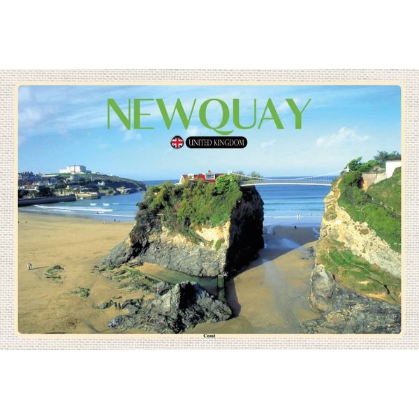 Vianmo Insegna In Legno 12X18 Cm Newquay Coast United Kingdom-image