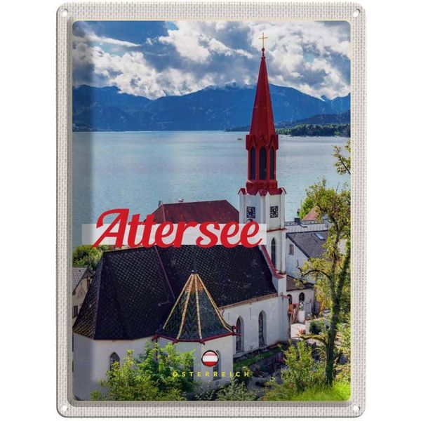 Vianmo Insegna Di Latta 40X30 Cm Attersee ÖSterreich Kirche Berge See-image