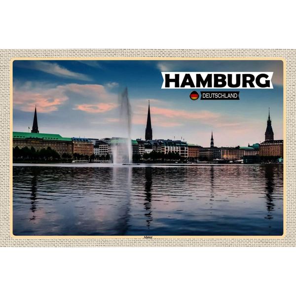Vianmo Insegna In Legno 12X18 Cm Hamburg Alster Blick Auf Fluss-image
