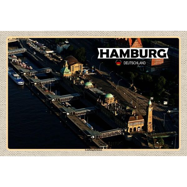 Vianmo Insegna In Legno 12X18 Cm Hamburg Blick Auf LandungsbrüCken-image