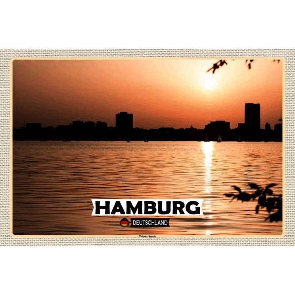 Vianmo Insegna In Legno 12X18 Cm Hamburg Winterhude Sonnenuntergang-image