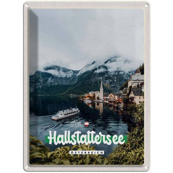 Vianmo Insegna Di Latta 40X30 Cm Hallstattersee Berge Schiff Boot Berg-image