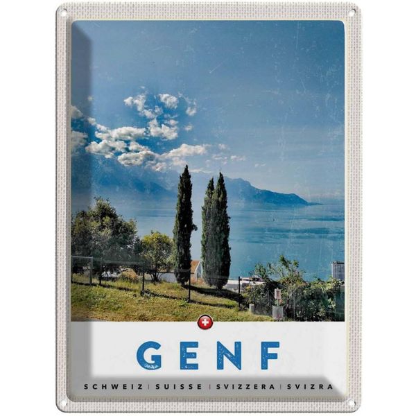 Vianmo Insegna Di Latta 40X30 Cm Genf Schweiz See Natur Himmel-image