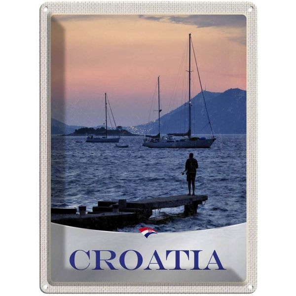 Vianmo Insegna Di Latta 40X30 Cm Kroatien Yacht Meer Angeln Gebirge-image