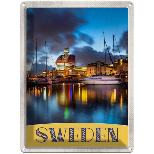 Vianmo Insegna Di Latta 40X30 Cm Schweden Boote GebäUde Meer-image