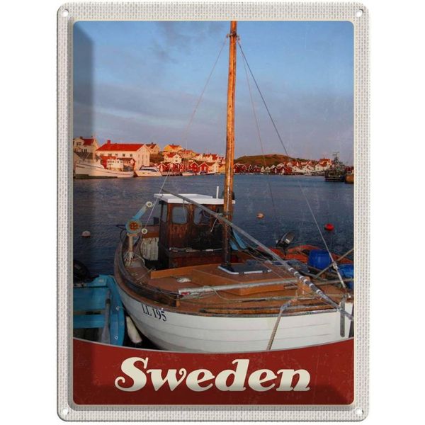 Vianmo Insegna Di Latta 40X30 Cm Schweden Europa Meer Shiff GebäUde-image