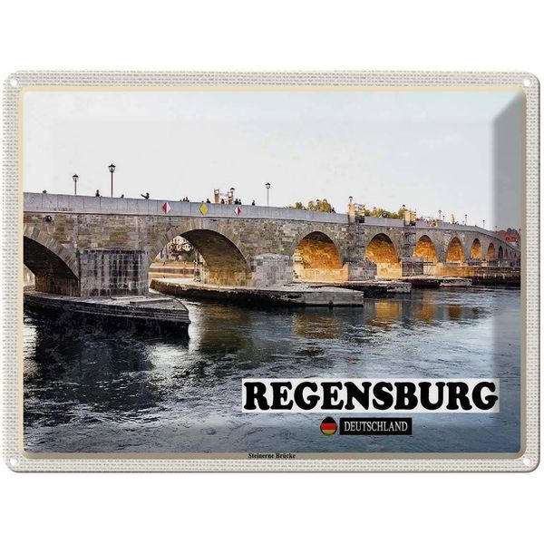 Vianmo Insegna Di Latta 30X40 Cm Regensburg Steinerne BrüCke Fluss-image
